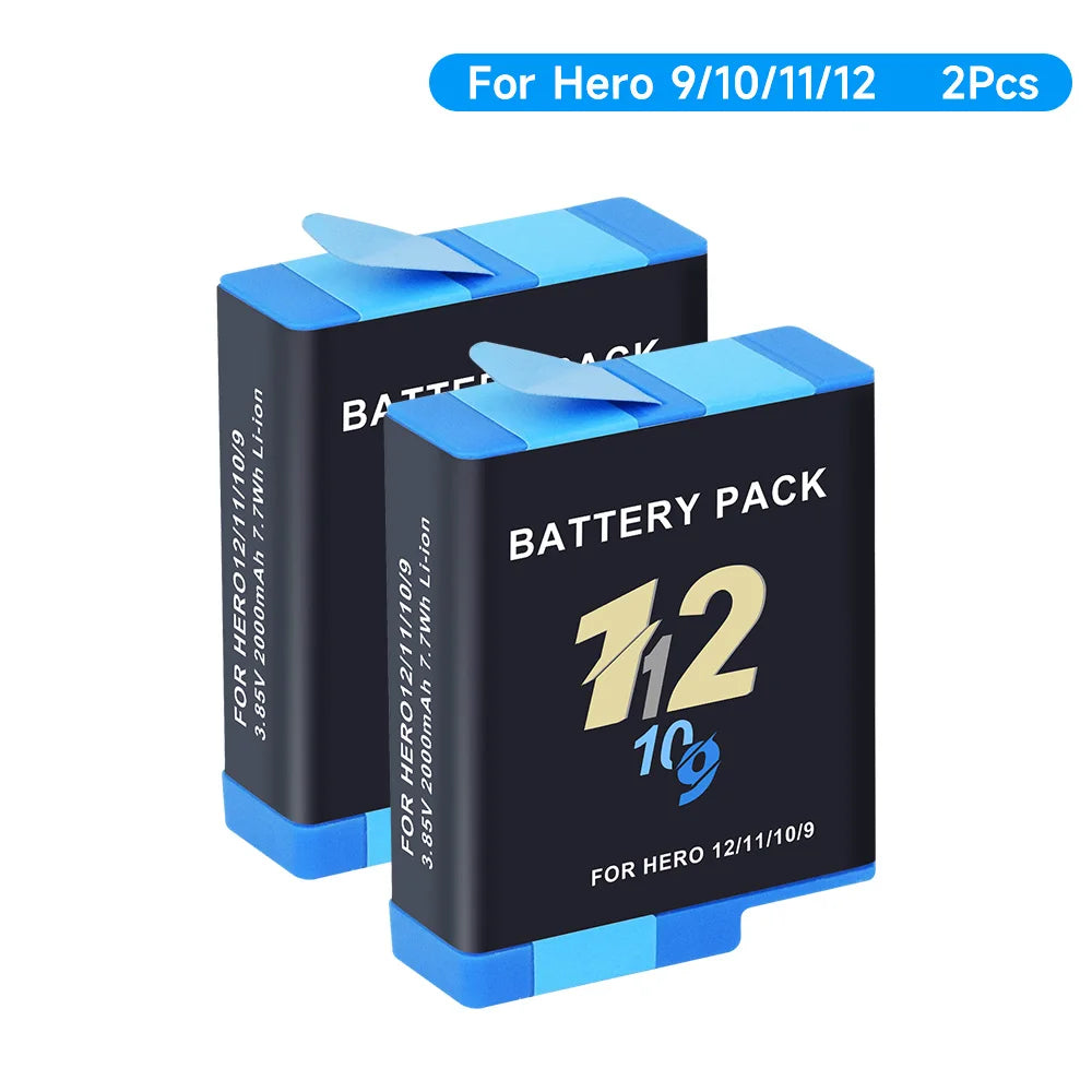 NEW GO PRO HERO 9 10 11 12 Battery With Charger Case for GoPro Hero 12 11 10 9 Sport Camera Batteries Black Accessories