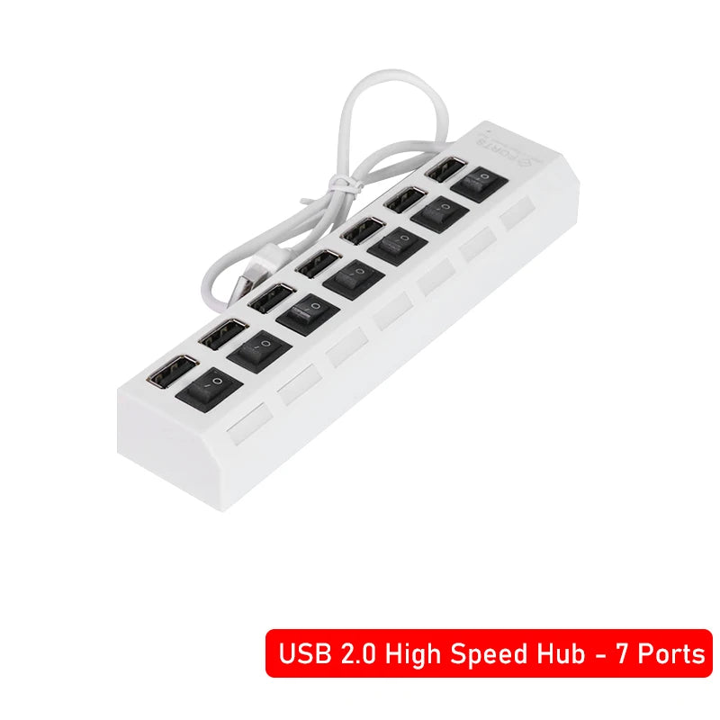 USB 2.0 Hub USB Hub 2.0 Multi USB Splitter Hub Use Power Adapter 4/7 Port Multiple Expander 2.0 USB Hub with Switch For PC