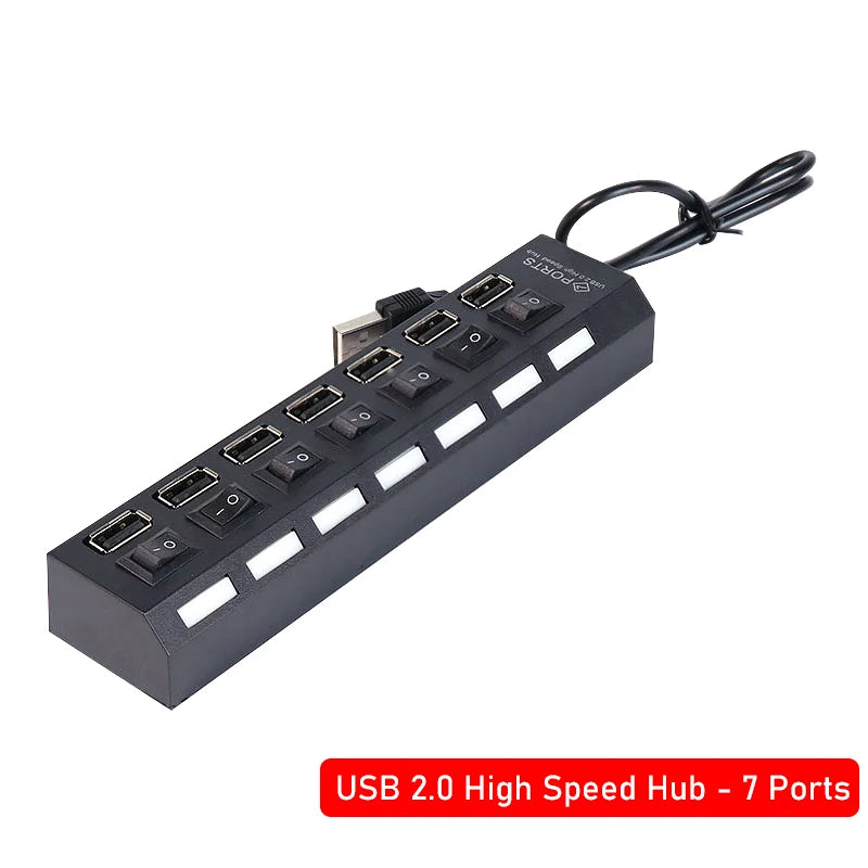 USB 2.0 Hub USB Hub 2.0 Multi USB Splitter Hub Use Power Adapter 4/7 Port Multiple Expander 2.0 USB Hub with Switch For PC