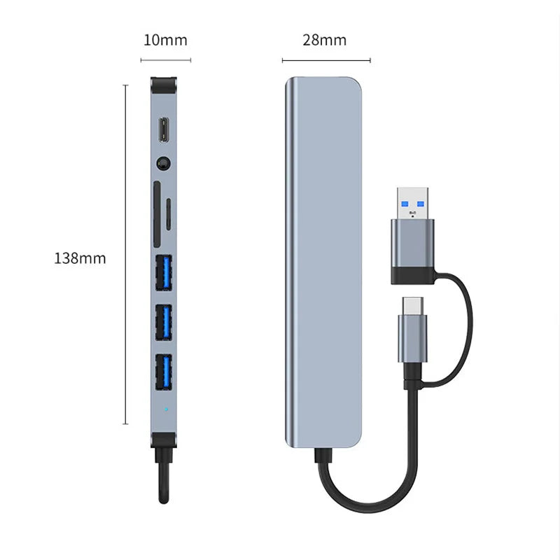 USB HUB 8 in 2 TypeC/USB3.0 To TF/PD +3.5mm Audio 5 in 2 HUB USB C Multi Splitter High Speed For PC/Laptop/Macbook Pro/Switch