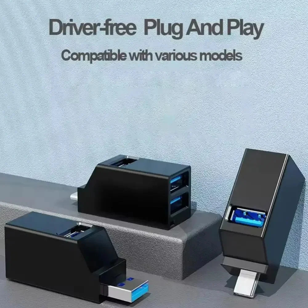 3 Ports USB 3.0 2.0 Hub High Speed Data Transfer Splitter Multi Port USB Extender U Disk Card Reader For Laptop PC Accessories