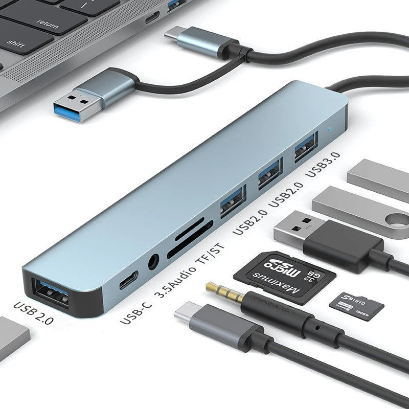 USB HUB 8 in 2 TypeC/USB3.0 To TF/PD +3.5mm Audio 5 in 2 HUB USB C Multi Splitter High Speed For PC/Laptop/Macbook Pro/Switch