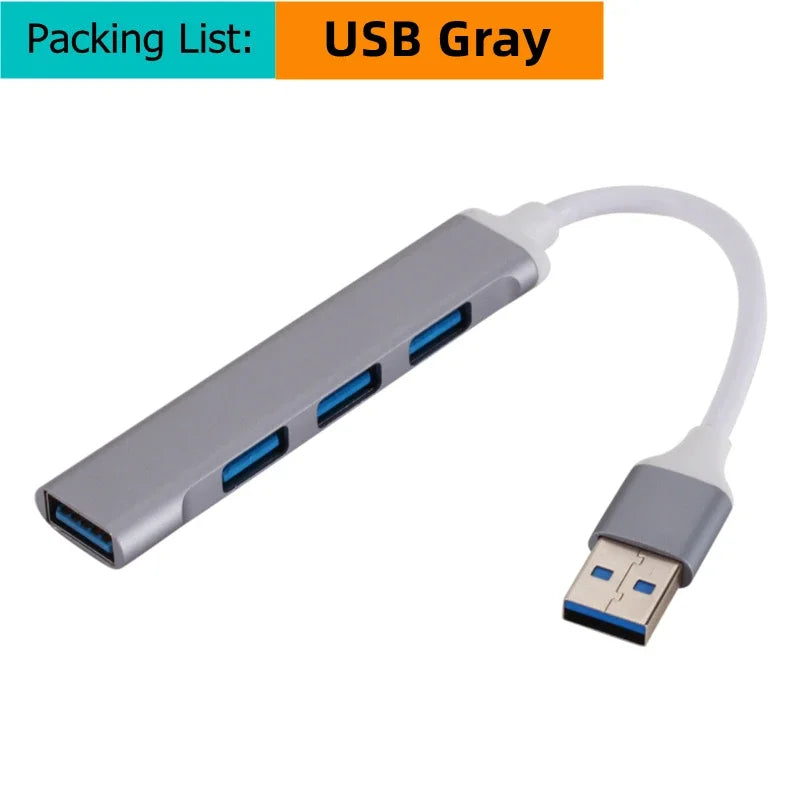 USB Type C Hub 4Port Adapter USB 3.0 Multi Splitter 4 in 1 Docking Station UltraSlim SuperSpeed Aluminum For Computer Laptop PC