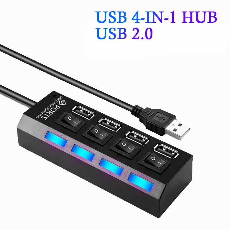 USB HUB 2.0 USB 2.0 HUB Multi USB Splitter Hub Use Power Adapter 4 Port Multiple Expander 2.0 USB HUB with Switch for PC Laptops