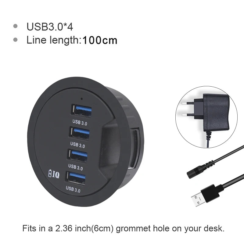 USB Hub USB 3.0 USB 2.0 Hub Desktop Grommet Type C Port Hub Audio Baseus With SD/TF Port Mount In Desk With Power Adapter 5V 2A