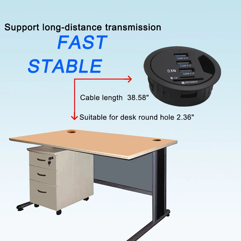 USB Hub USB 3.0 USB 2.0 Hub Desktop Grommet Type C Port Hub Audio Baseus With SD/TF Port Mount In Desk With Power Adapter 5V 2A