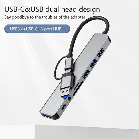 USB HUB 8 in 2 TypeC/USB3.0 To TF/PD +3.5mm Audio 5 in 2 HUB USB C Multi Splitter High Speed For PC/Laptop/Macbook Pro/Switch