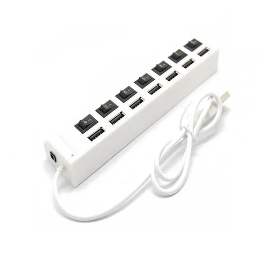 USB Hub 2.0 Splitter,7 Port USB Data Hub with Individual On/Off Switches and Lights for Laptop, PC, Computer, Black, White