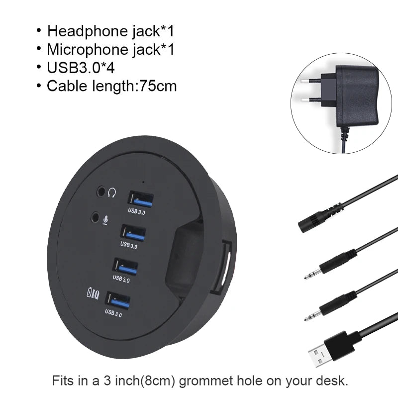 USB Hub USB 3.0 USB 2.0 Hub Desktop Grommet Type C Port Hub Audio Baseus With SD/TF Port Mount In Desk With Power Adapter 5V 2A