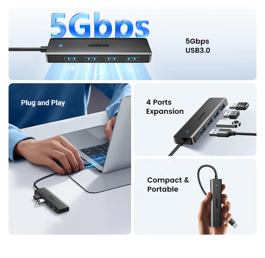 UGREEN USB 3.0 Hub 4 Ports USB HUB Slim for Mouse, Keyboard Compatible with MacBook Pro Air Laptop Desktop PC Xbox PS5 Splitter