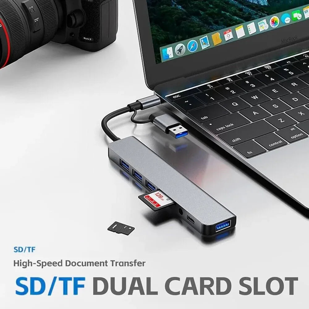 USB C Hub 8-in-2 USB Splitter with USB 3.0/2.0 USB-C Data 3.5 Audio SD/TF Card Reader Multiport USB C HUB for MacBook Laptop
