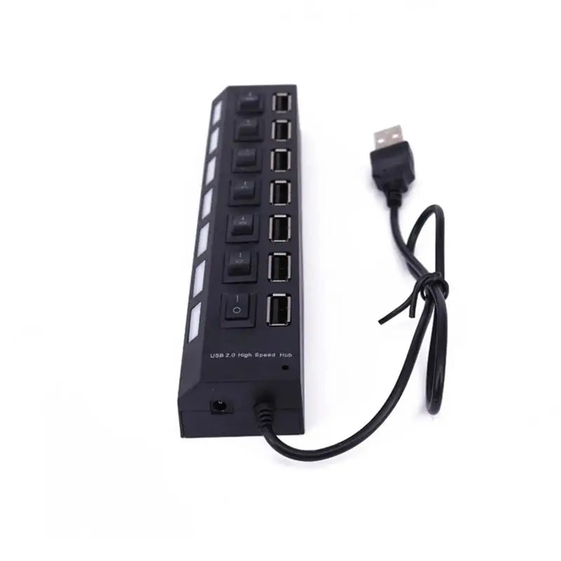 USB Hub 2.0 Splitter,7 Port USB Data Hub with Individual On/Off Switches and Lights for Laptop, PC, Computer, Black, White