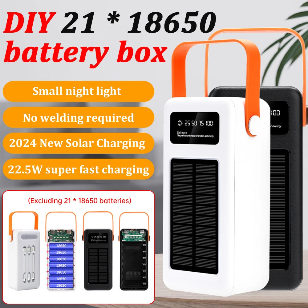 DIY 21x18650 10W 22.5W Battery Storage Box Fast Charging Power Bank Case Welding Free Power Supply Shell Solar No Batteries