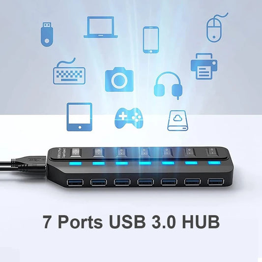 USB Hub 3.0 Multiprise USB High Speed Splitter 7 Port 5Gbps Hub Power Adapter with Switch Long Cable with Multiple Expander Hub