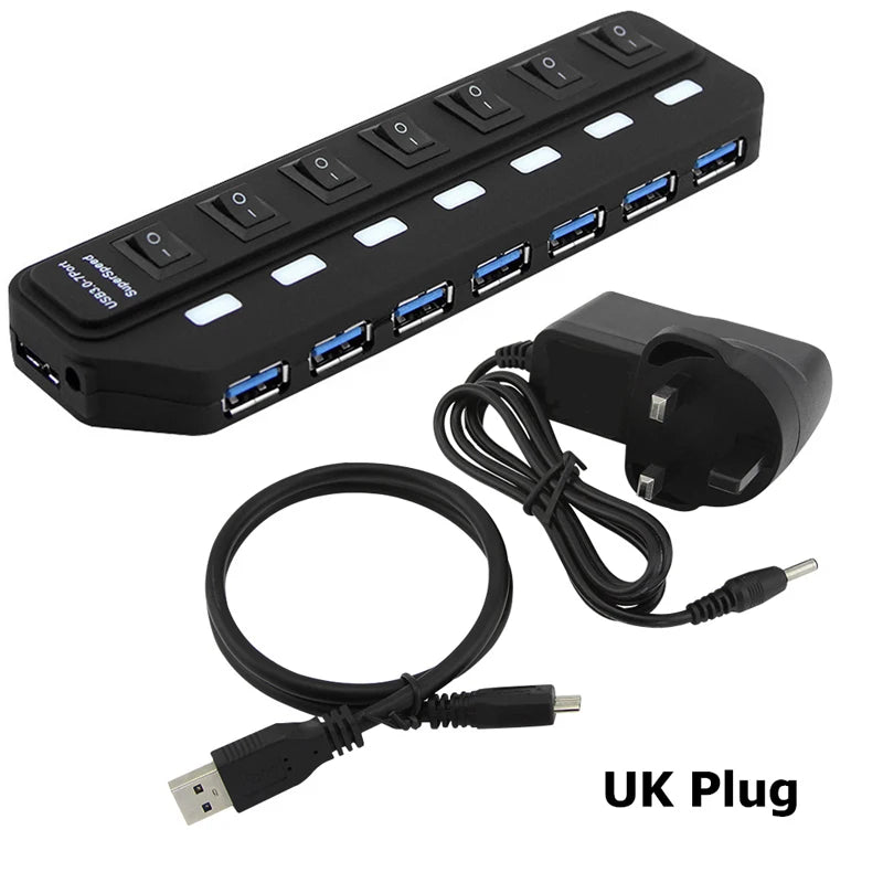 USB Hub 3.0 Multiprise USB High Speed Splitter 7 Port 5Gbps Hub Power Adapter with Switch Long Cable with Multiple Expander Hub
