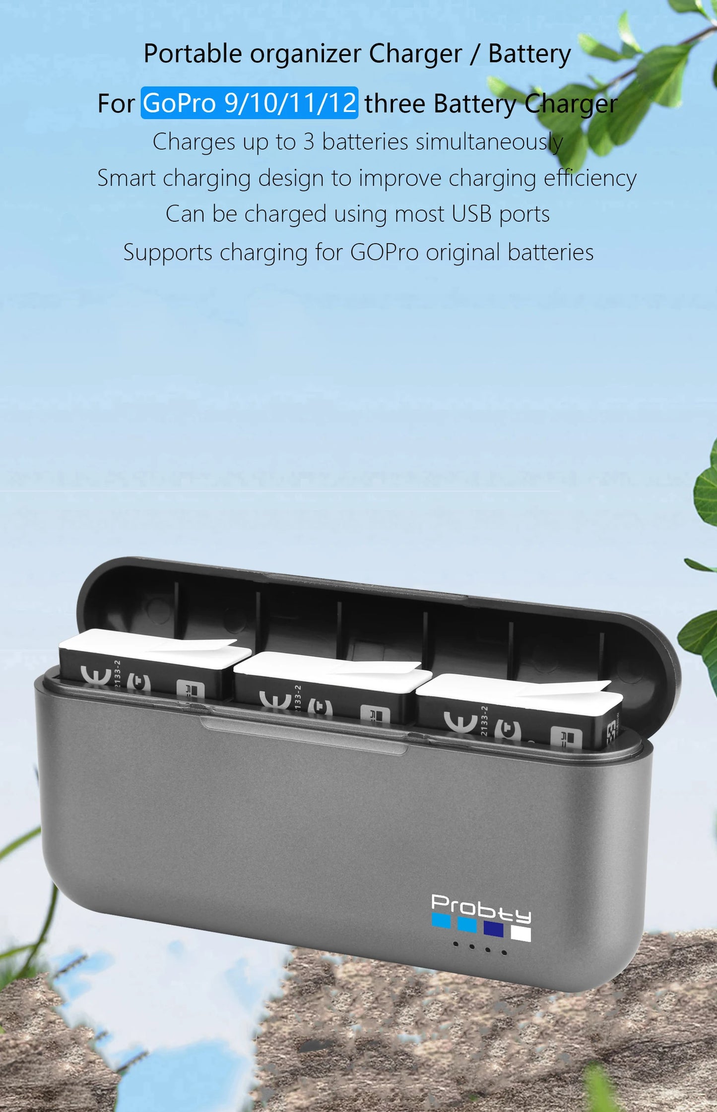 Enduro Battery 1850mAh and 3-Channel Charger Replacement Batteries for Gopro Hero 12/11/10/9 Sport Action Camera