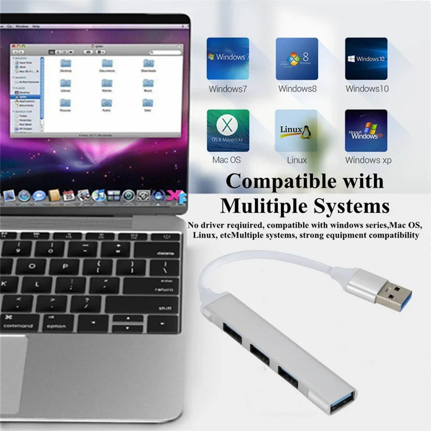 USB Type C Hub 4Port Adapter USB 3.0 Multi Splitter 4 in 1 Docking Station UltraSlim SuperSpeed Aluminum For Computer Laptop PC