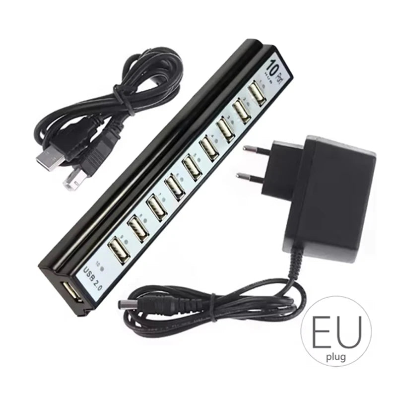 USB HUB 10 Port Keyboard U-disk Mouse USB 2.0 Plastic Splitter Hub Cellphone Charging Cable Adaptor Charger
