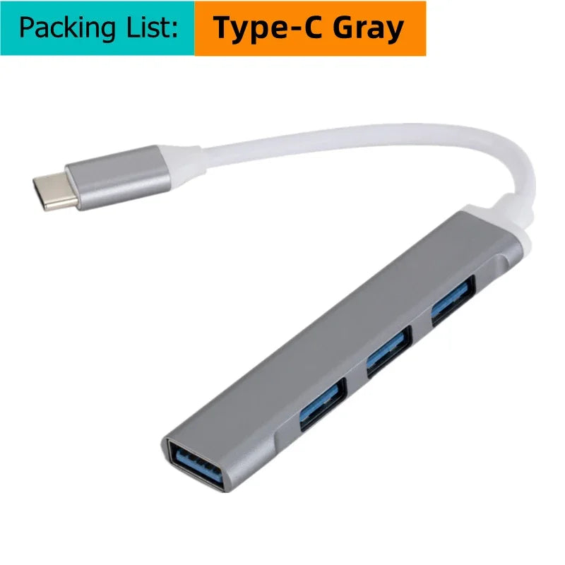 USB Type C Hub 4Port Adapter USB 3.0 Multi Splitter 4 in 1 Docking Station UltraSlim SuperSpeed Aluminum For Computer Laptop PC