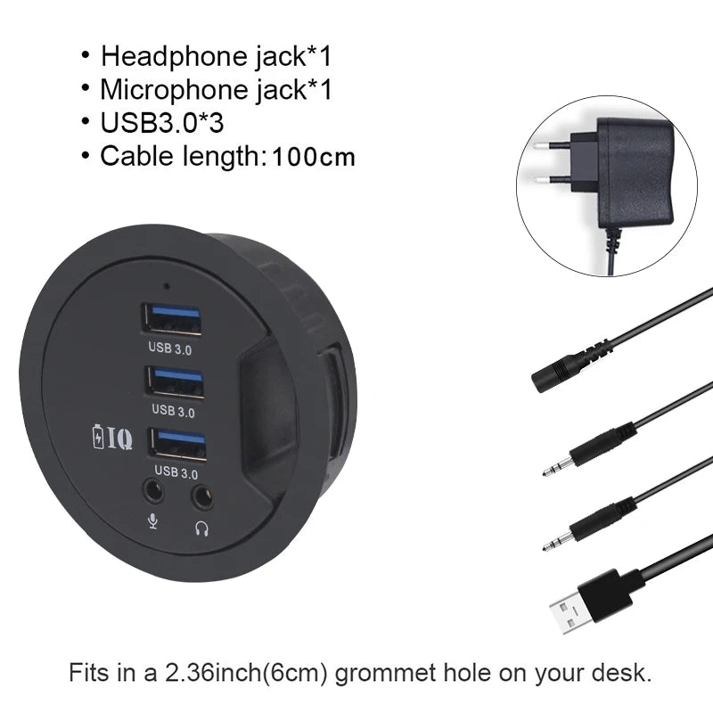 USB Hub USB 3.0 USB 2.0 Hub Desktop Grommet Type C Port Hub Audio Baseus With SD/TF Port Mount In Desk With Power Adapter 5V 2A