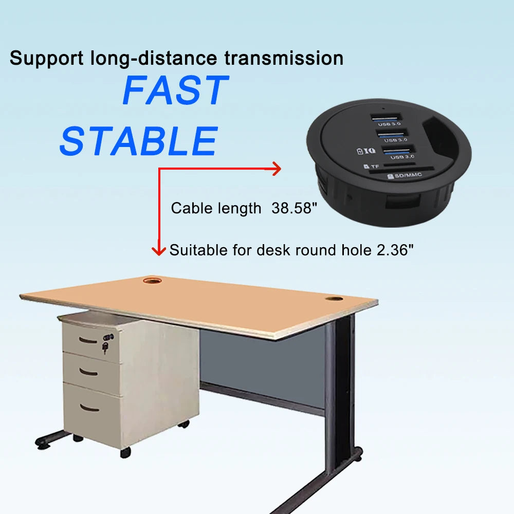 USB Hub USB 3.0 USB 2.0 Hub Desktop Grommet Type C Port Hub Audio Baseus With SD/TF Port Mount In Desk With Power Adapter 5V 2A