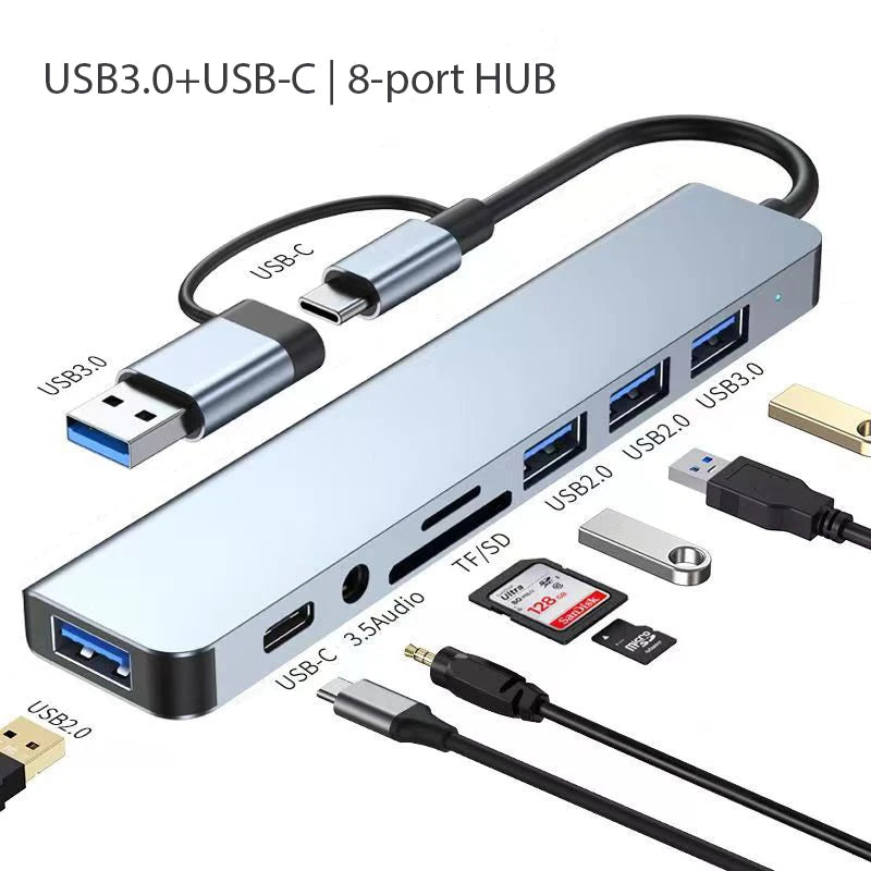 USB HUB 8 in 2 TypeC/USB3.0 To TF/PD +3.5mm Audio 5 in 2 HUB USB C Multi Splitter High Speed For PC/Laptop/Macbook Pro/Switch