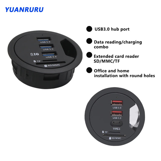 USB Hub USB 3.0 USB 2.0 Hub Desktop Grommet Type C Port Hub Audio Baseus With SD/TF Port Mount In Desk With Power Adapter 5V 2A