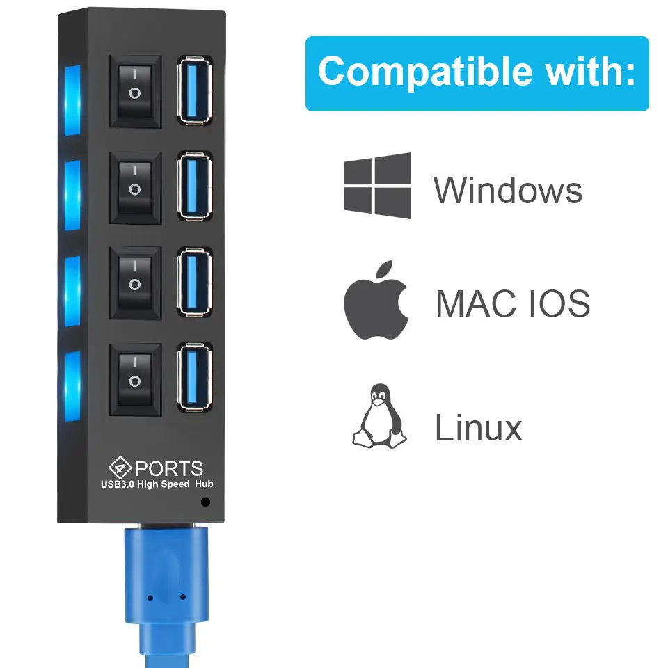 USB 3.0 Hub 5Gbps High Speed Multi USB Splitter 3 Hab Use Power Adapter 4/7 Port Multiple Expander Hub With Switch For PC Laptop