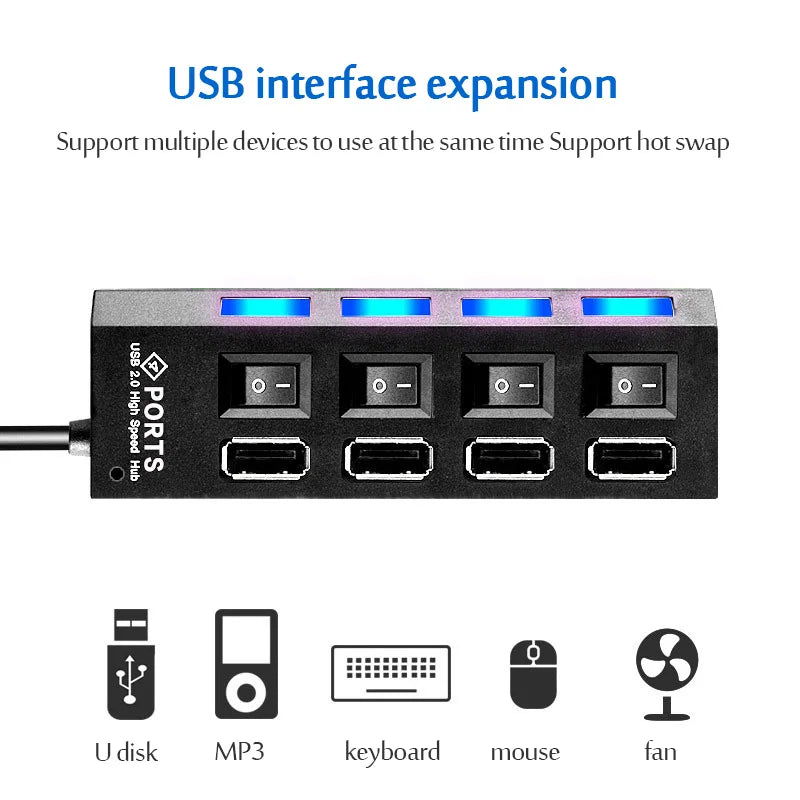 USB 3.0 Hub USB Hub 2.0 Multi USB Splitter Hub 100cm Long Cable Multiple Expander For Computer Laptop PC Accessories Usb Adapter