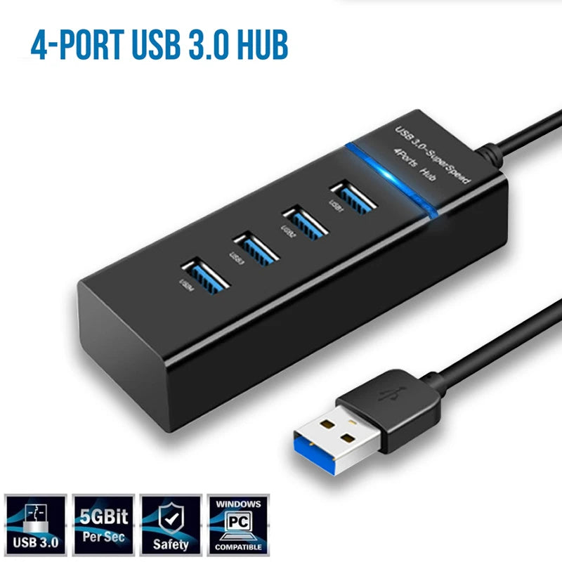 USB 3.0 5Gbps High Speed USB Hub 3 0 4 Ports For PC Computer Docking Station Adapter Splitter for Hard Drives Mouse Keyboard