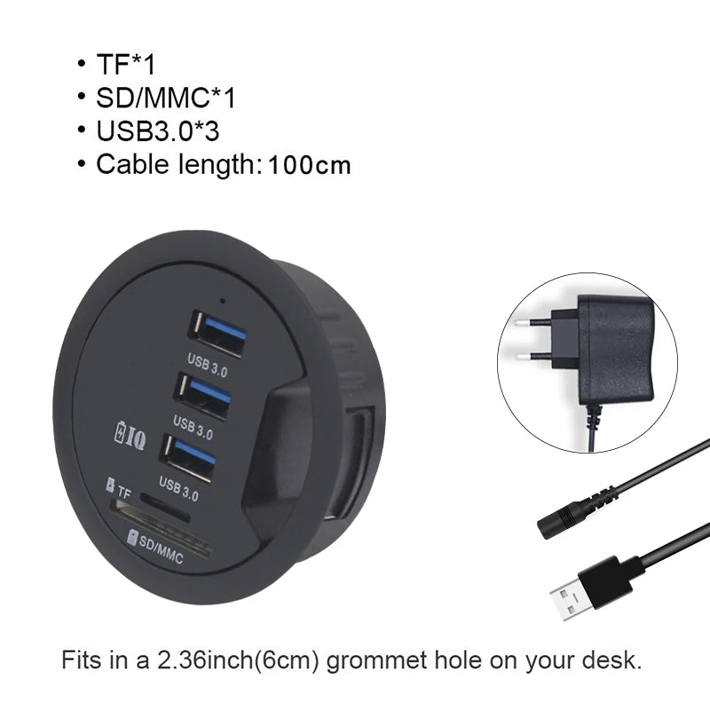 USB Hub USB 3.0 USB 2.0 Hub Desktop Grommet Type C Port Hub Audio Baseus With SD/TF Port Mount In Desk With Power Adapter 5V 2A