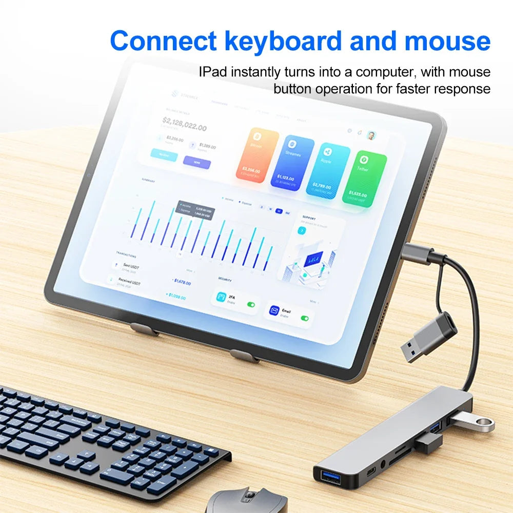 USB C Hub 8-in-2 USB Splitter with USB 3.0/2.0 USB-C Data 3.5 Audio SD/TF Card Reader Multiport USB C HUB for MacBook Laptop