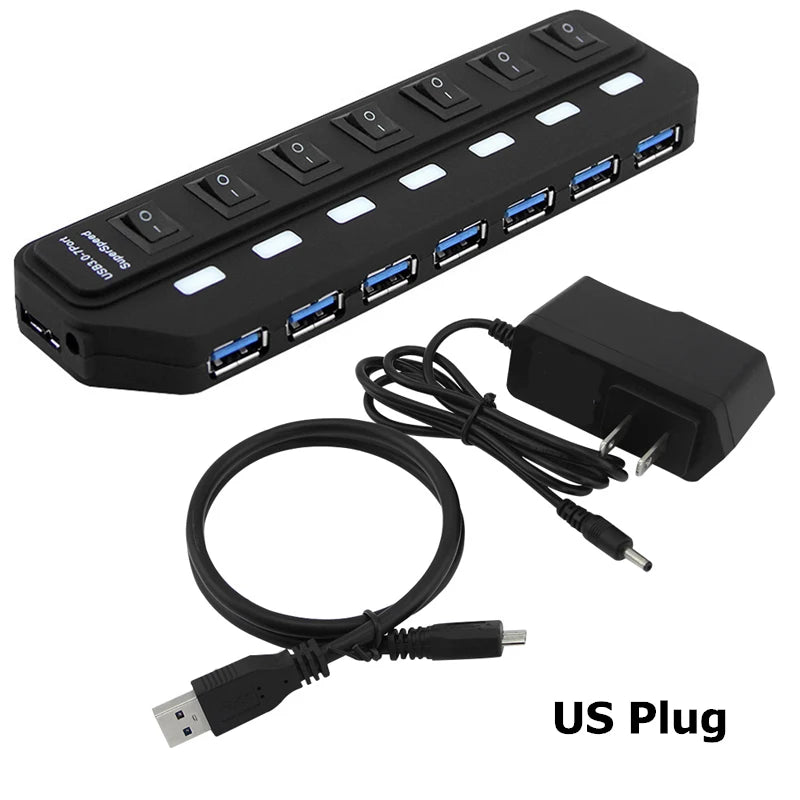 USB Hub 3.0 Multiprise USB High Speed Splitter 7 Port 5Gbps Hub Power Adapter with Switch Long Cable with Multiple Expander Hub