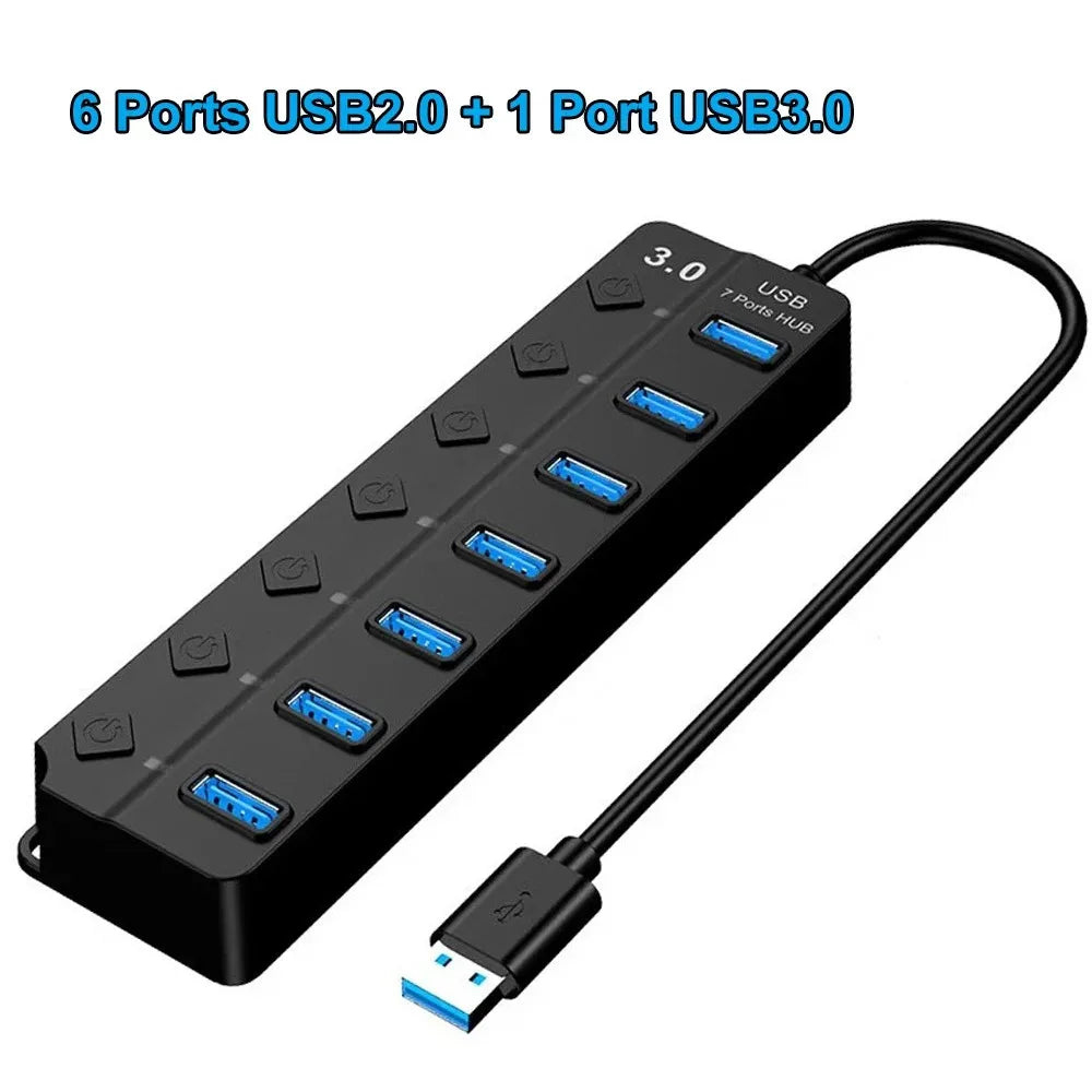 USB Hub 3.0 Multiprise USB High Speed Splitter 7 Port 5Gbps Power Adapter USB 2.0 Expander Switch for Computer Accessories