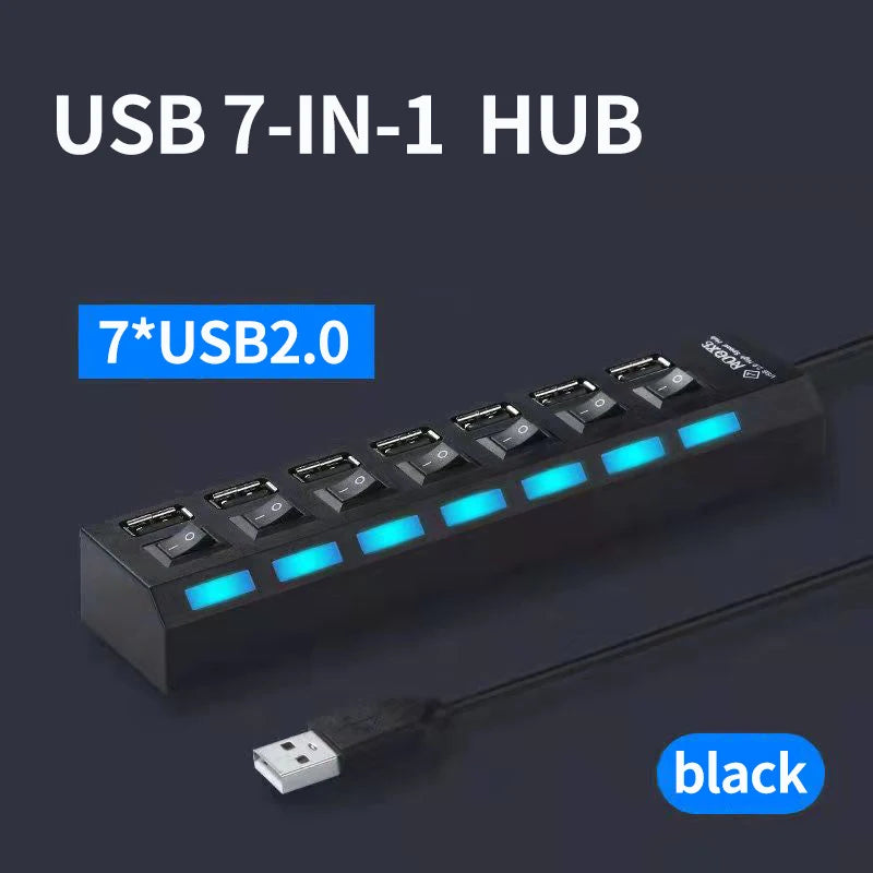 USB Hub Multiple Ports USB Extender Splitter Adapter Separate Switch High Speed USB 2.0 Hub For Computer Laptop Accessories