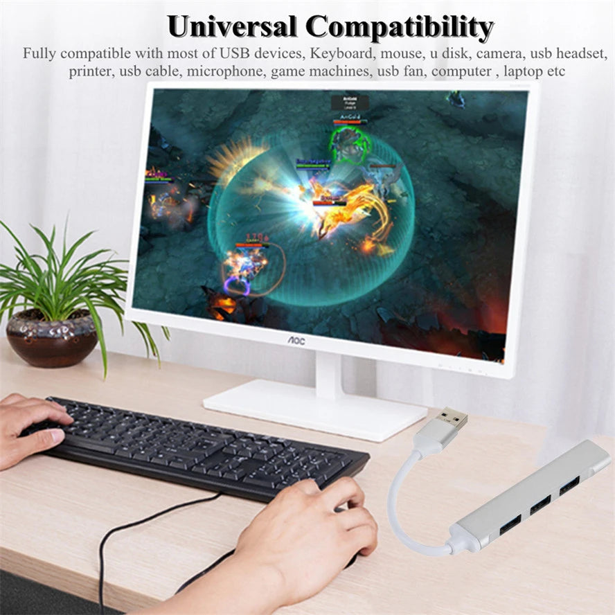 USB Type C Hub 4Port Adapter USB 3.0 Multi Splitter 4 in 1 Docking Station UltraSlim SuperSpeed Aluminum For Computer Laptop PC