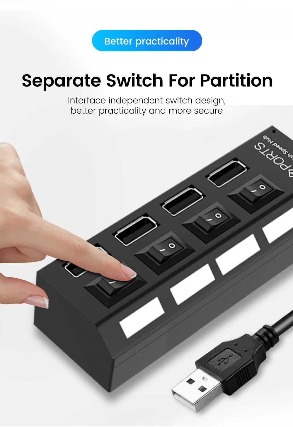 USB Hub Multiple Ports USB Extender Splitter Adapter Separate Switch High Speed USB 2.0 Hub For Computer Laptop Accessories