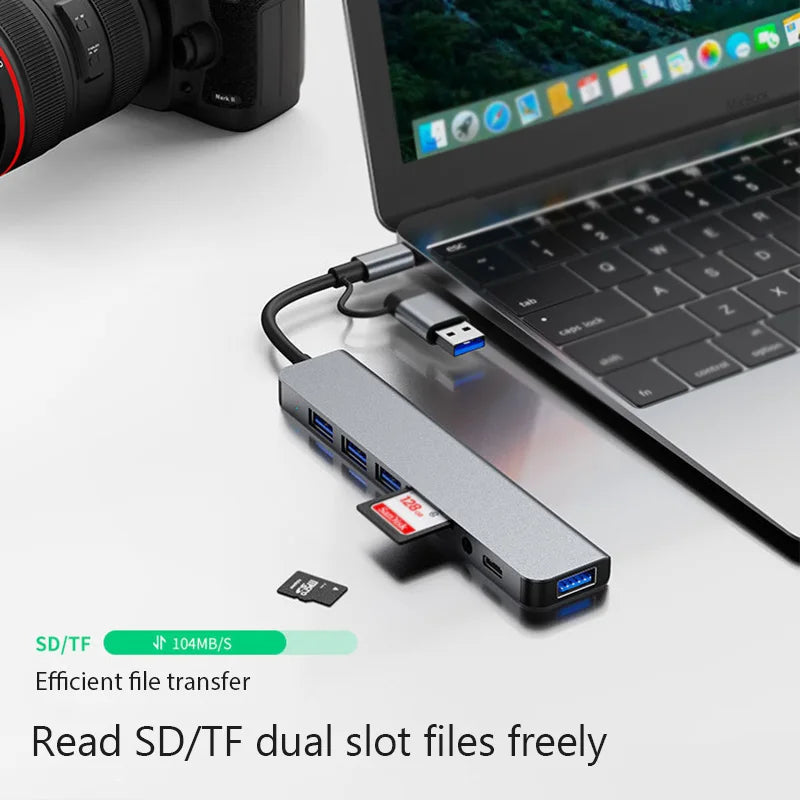 USB HUB 8 in 2 TypeC/USB3.0 To TF/PD +3.5mm Audio 5 in 2 HUB USB C Multi Splitter High Speed For PC/Laptop/Macbook Pro/Switch