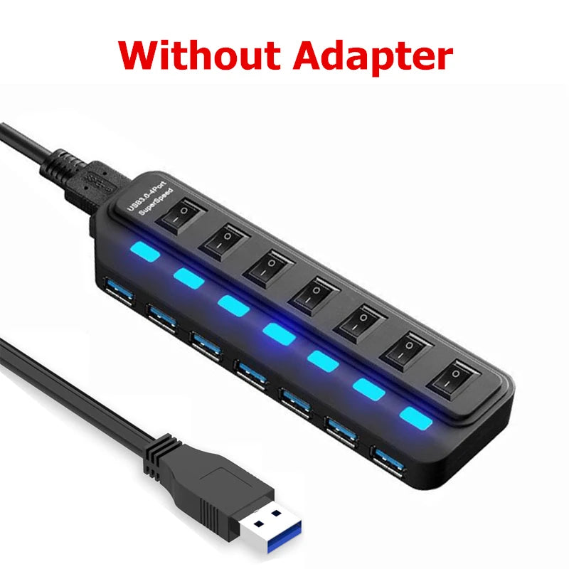 USB Hub 3.0 Multiprise USB High Speed Splitter 7 Port 5Gbps Hub Power Adapter with Switch Long Cable with Multiple Expander Hub