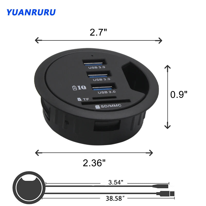 USB Hub USB 3.0 USB 2.0 Hub Desktop Grommet Type C Port Hub Audio Baseus With SD/TF Port Mount In Desk With Power Adapter 5V 2A