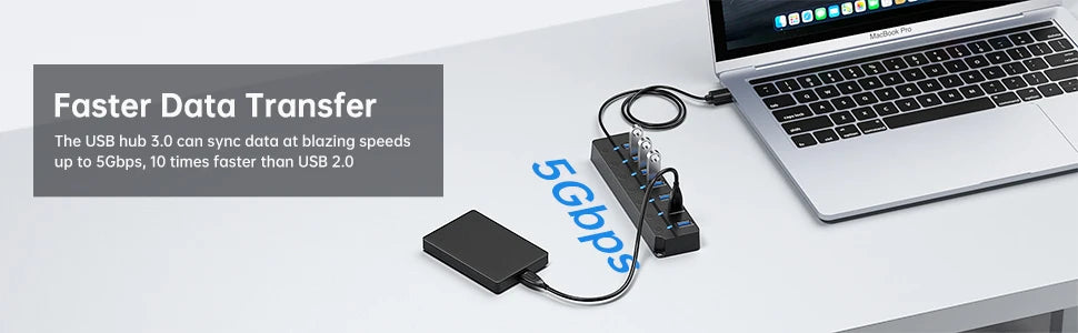 USB Hub 3.0 Multiprise USB High Speed Splitter 7 Port 5Gbps Hub Power Adapter with Switch Long Cable with Multiple Expander Hub
