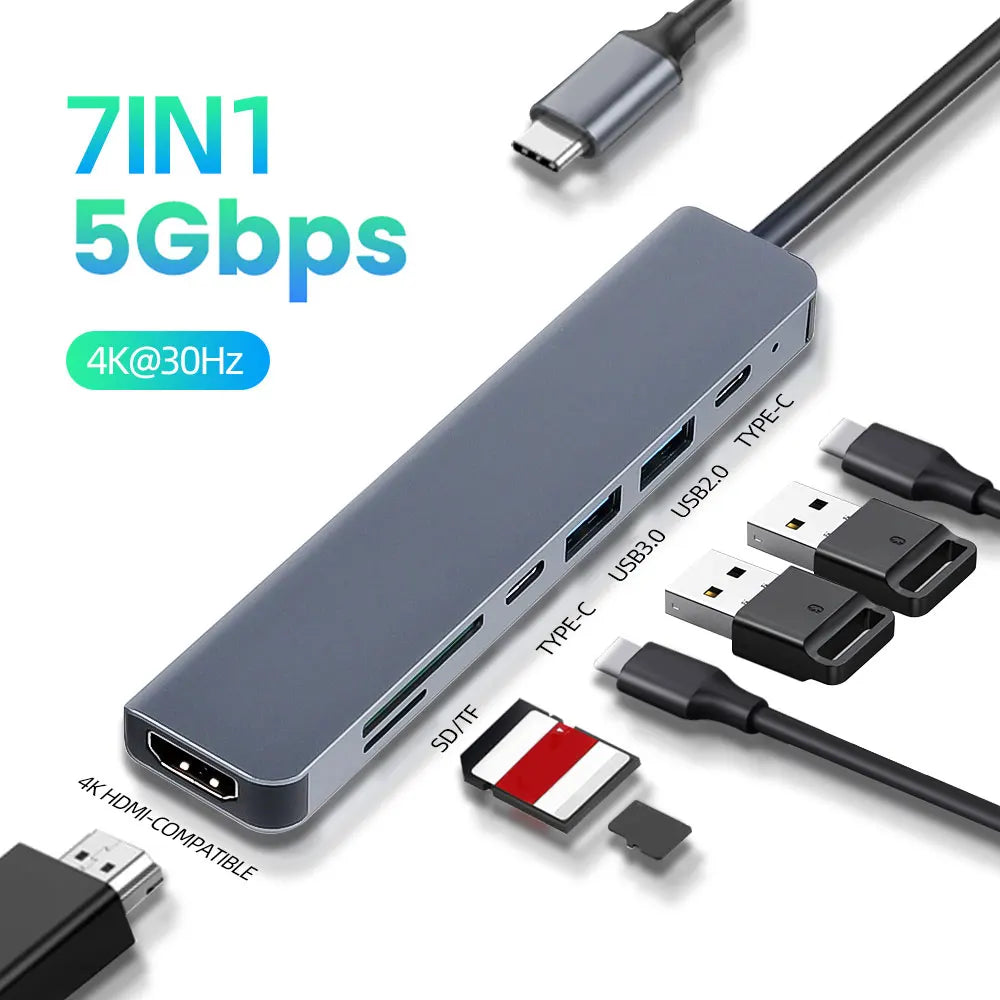 USB C Hub 4K 30Hz HDMI USB HUB PD 100W Multiport Adapter SD TF USB 3.0 2.0 Splitter Docking Station for Phone MacBook Computer