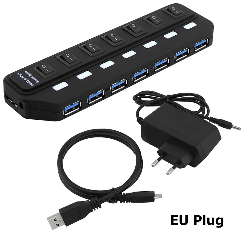 USB Hub 3.0 Multiprise USB High Speed Splitter 7 Port 5Gbps Hub Power Adapter with Switch Long Cable with Multiple Expander Hub