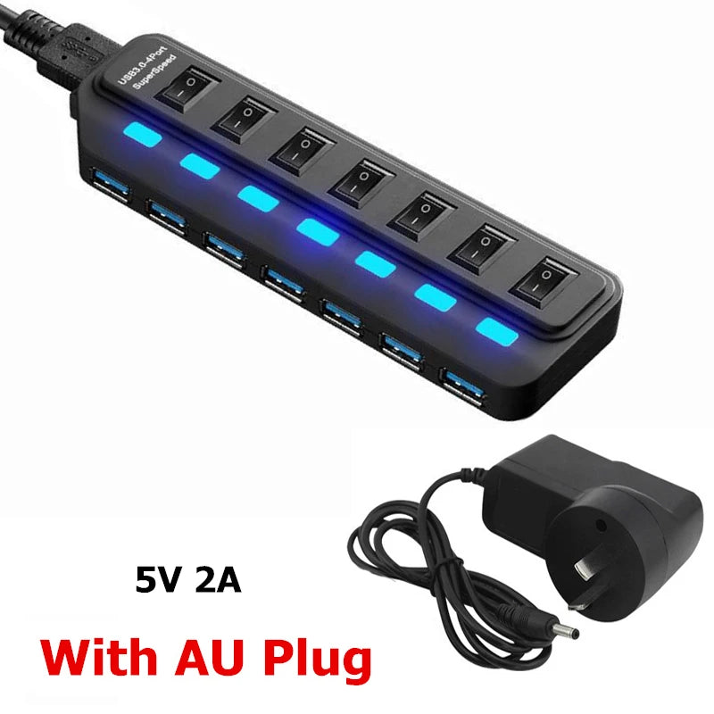 USB Hub 3.0 Multiprise USB High Speed Splitter 7 Port 5Gbps Hub Power Adapter with Switch Long Cable with Multiple Expander Hub