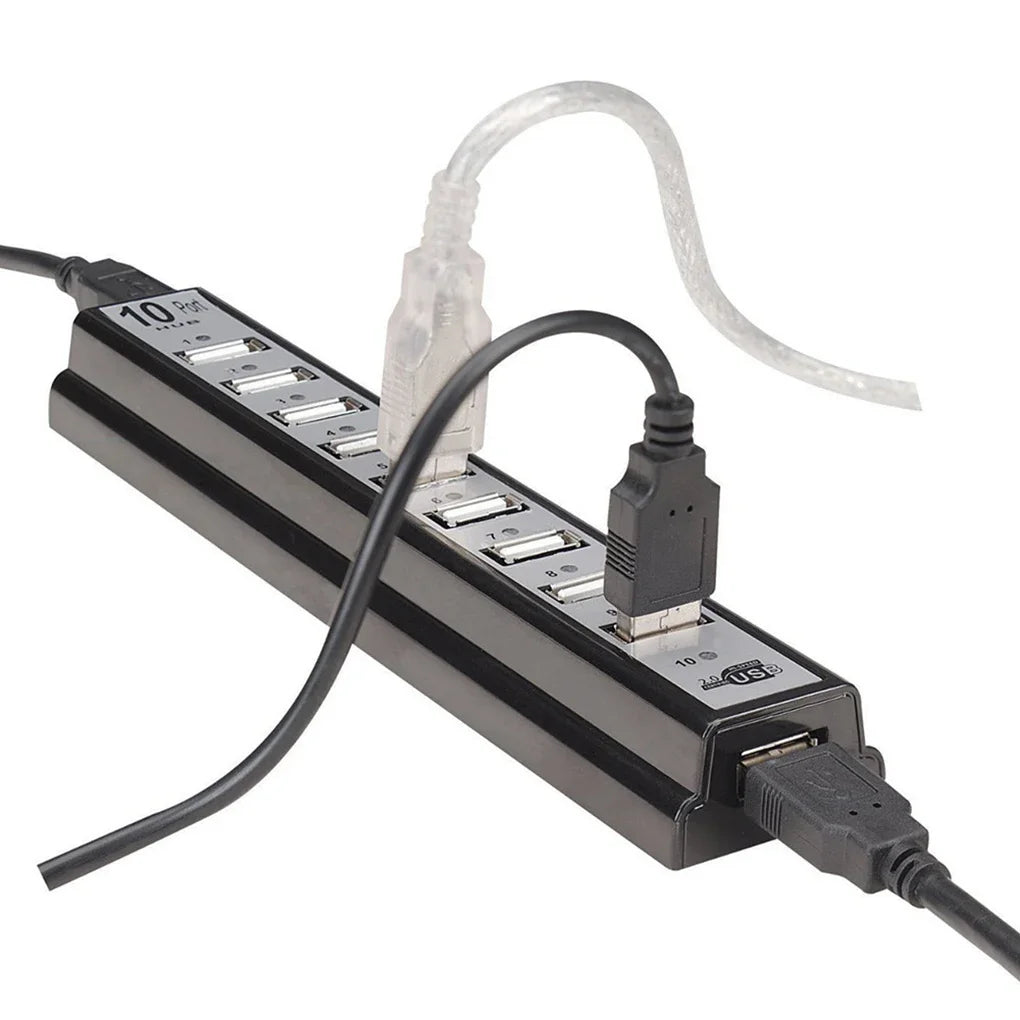 USB HUB 10 Port Keyboard U-disk Mouse USB 2.0 Plastic Splitter Hub Cellphone Charging Cable Adaptor Charger