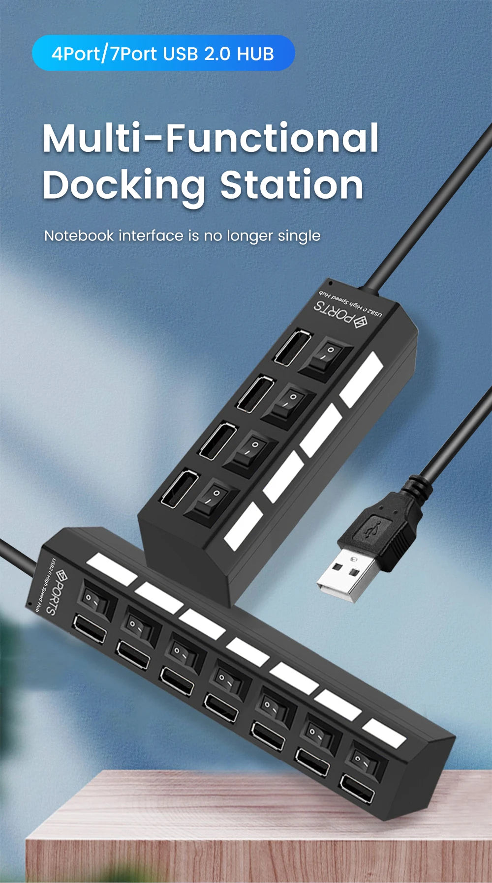 USB Hub Multiple Ports USB Extender Splitter Adapter Separate Switch High Speed USB 2.0 Hub For Computer Laptop Accessories