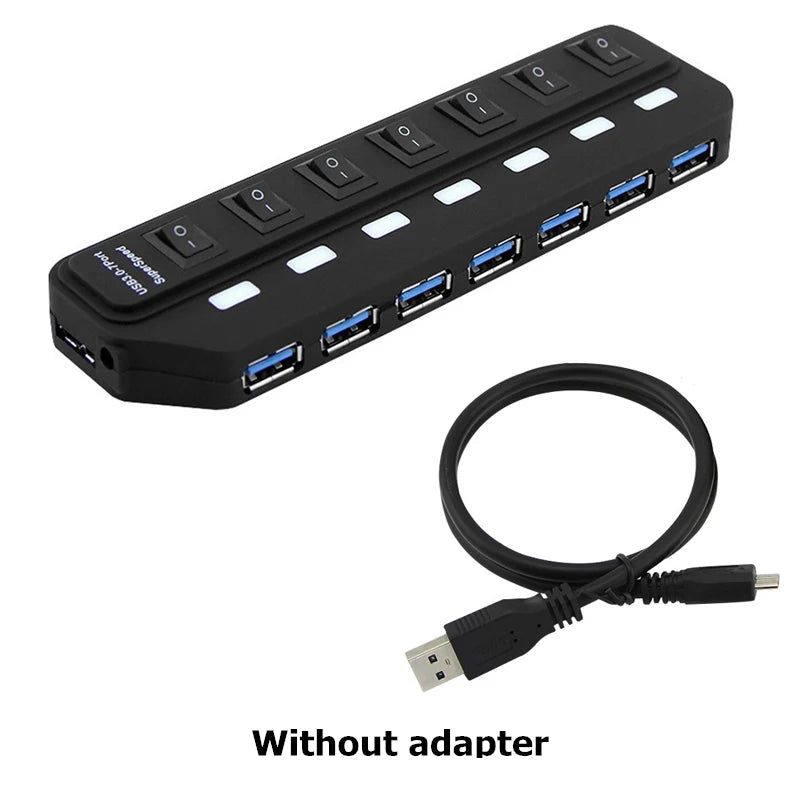 USB Hub 3.0 Multiprise USB High Speed Splitter 7 Port 5Gbps Hub Power Adapter with Switch Long Cable with Multiple Expander Hub