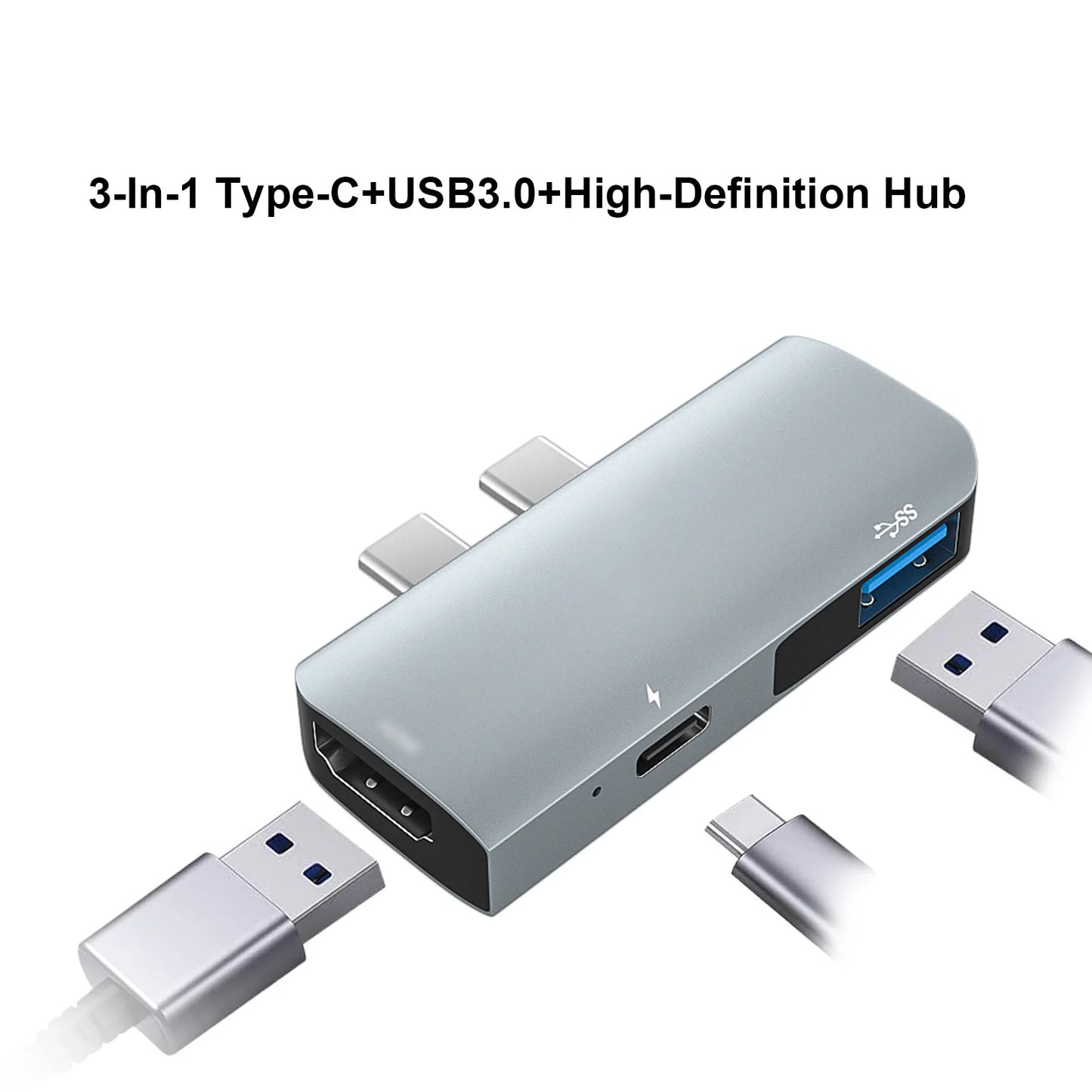 USB C to USB 3.0 Hub USB-C Hub with 3+HD/F+USB3.0/F Output PD100W 4K/30Hz 3-In-1 Multi-functional