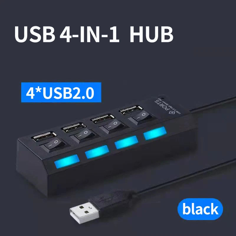USB Hub Multiple Ports USB Extender Splitter Adapter Separate Switch High Speed USB 2.0 Hub For Computer Laptop Accessories