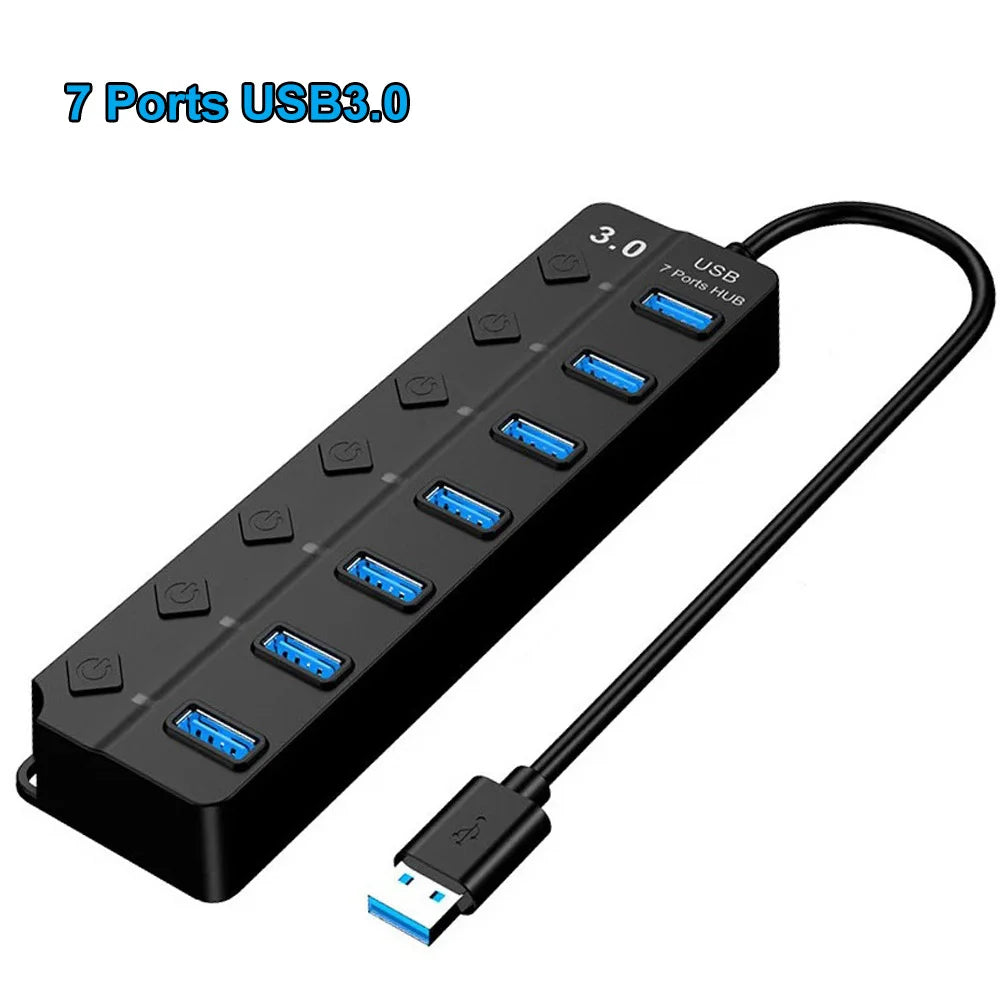 USB Hub 3.0 Multiprise USB High Speed Splitter 7 Port 5Gbps Power Adapter USB 2.0 Expander Switch for Computer Accessories